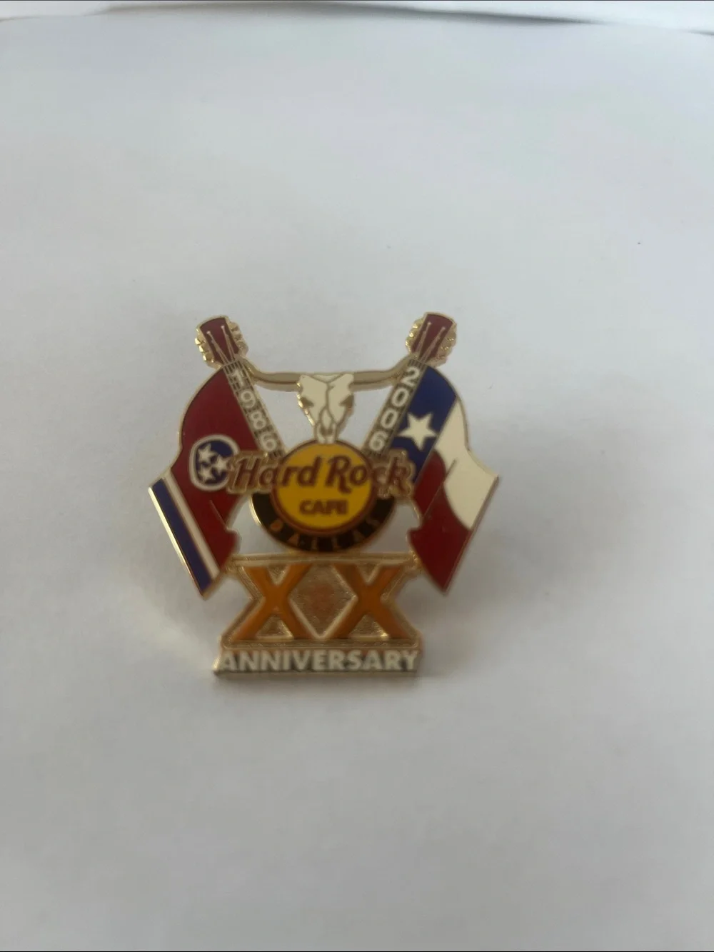 Hard Rock Cafe Red, Blue, White & Gold Anniversary Pin Dallas